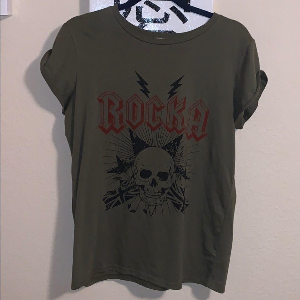 army green “ROCKA” skull tee